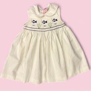 Bois de Rose Paris Smocked Fish Embroidered Peter Pan Collar Dress Size 12M